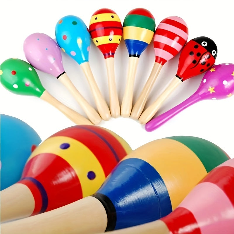 5pcs Cartoon Print Maracas & Sand Hammer Musical Instrument Rattle Shaker Toy