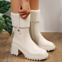 Women's Block Heel Ankle Boots Plush Square Toe Non Slip Short Boots