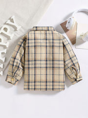 Boy's Car Print Plaid Shirt Casual Button Down Top