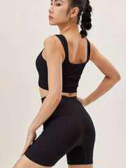 High Waist Ribbed Yoga Shorts Butt Lifting Sweat Absorbing Breathable Elastic