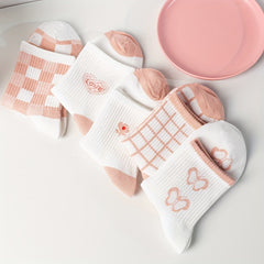 5 Pairs Floral & Plaid Print Socks for Women