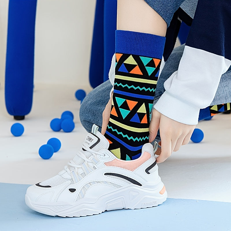 Men's Geometric Pattern Cotton Socks for Outdoor Travel