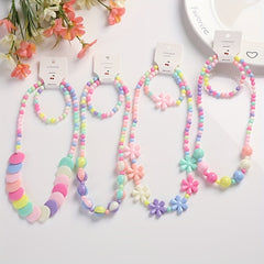 Cartoon Candy Beaded Necklace & Bracelet Set for Girls