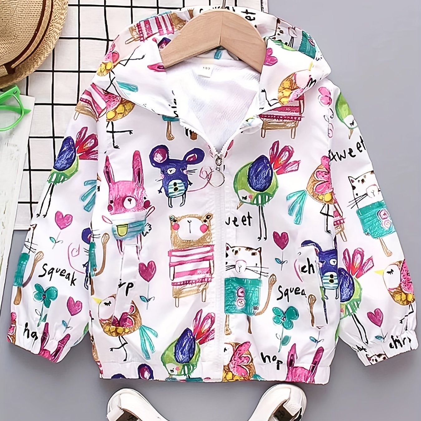 Girls' Mouse Cartoon Hoodie Jacket Zipper Up Casual Windbreaker