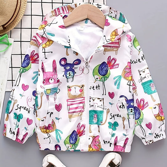 Girls' Mouse Cartoon Hoodie Jacket Zipper Up Casual Windbreaker