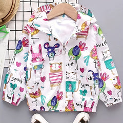 Girls' Mouse Cartoon Hoodie Jacket Zipper Up Casual Windbreaker