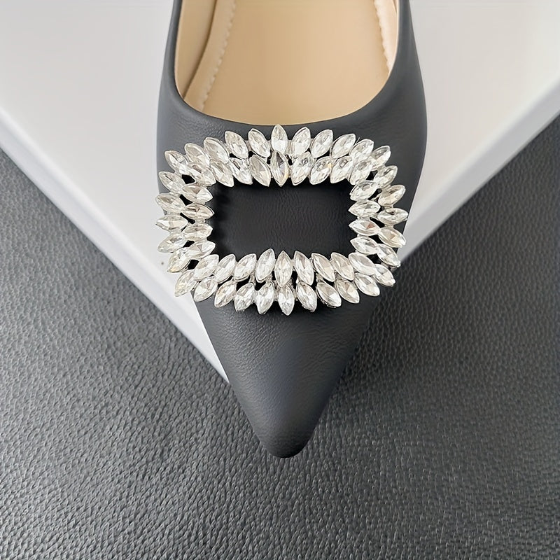 Women's Rhinestone Slip On Chunky Heel Shoes