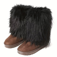 Women's Fluffy Snow Boots Slip On Round Toe Thick Bottom Warm Shoes