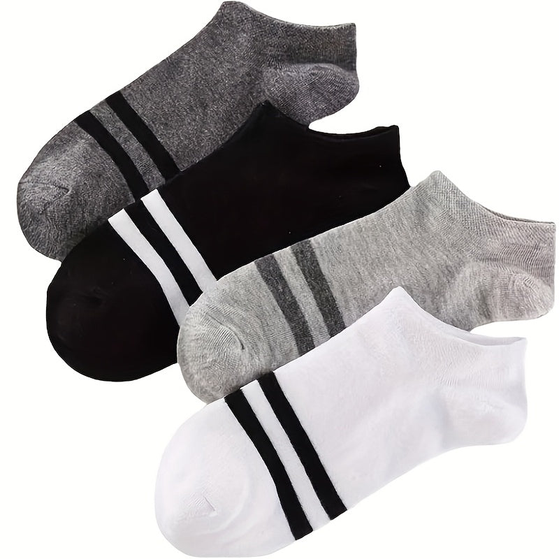 Men's Solid Striped Liner Anklets Socks Breathable Soft Sweat Absorbent