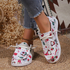 Christmas Snowman Print Slip On Sneakers Lightweight Comfortable Boat Shoes