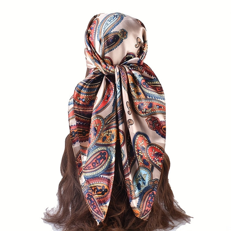 Vintage Paisley Print Satin Square Scarf for Women