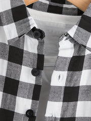 Boys Plaid Lapel Shirts Long Sleeve Button Down Tops Spring Fall Outwear