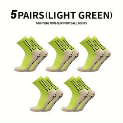 5 Pairs Anti Slip Football Socks Thick Padded Mid Calf Sports Socks