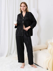 Women's Striped Pajama Set with Short Sleeve Shirt & Pants