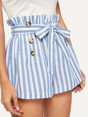 Striped Wide Leg Shorts Knot Detail Summer Casual Shorts