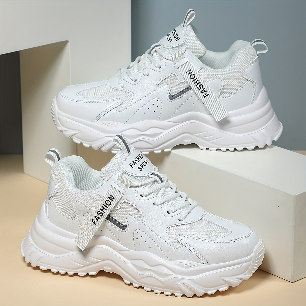 Women's Faux Leather Heighten Chunky Sneakers for Outdoor Sports