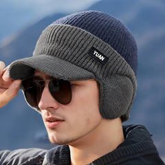 Men's Winter Hat with Earmuffs Block Style Warm Cap for Cold Weather in 4 Colors