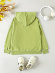 Girl's Solid Zip Up Hoodie Casual Hooded Sweatshirt With Pockets