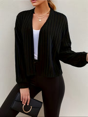 Solid Long Sleeve Open Front Ribbed Knit Cardigan