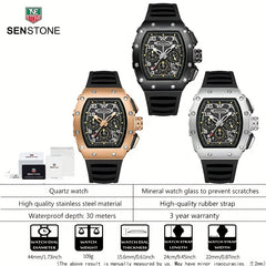 SENSTONE Men's Watch Waterproof Stainless Steel Square Tonneau Watch