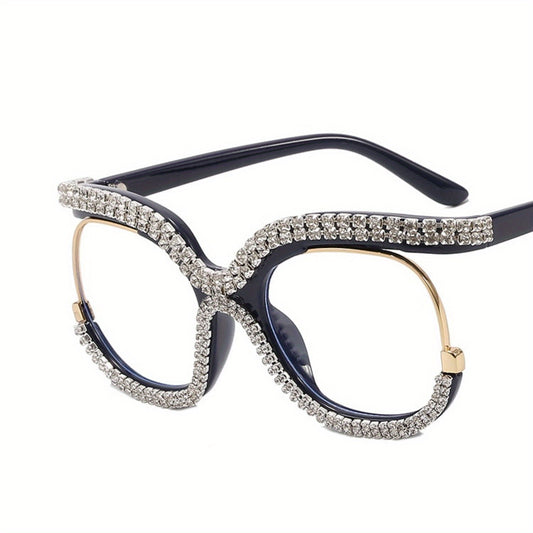 Clear Lens Glasses For Women Men Rhinestone Decor Eyeglasses