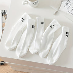Teenager's Cartoon Expression Knitted Socks, Soft Crew Socks for Outdoor