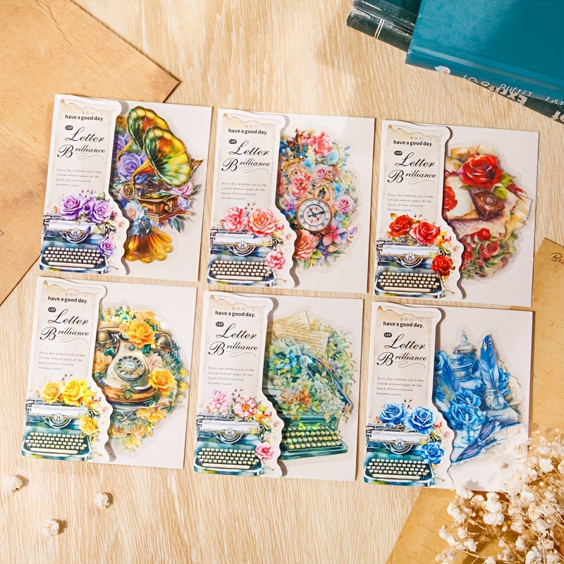 10pcs Book Letter Glitter Series Shell Glossy Guka Flower Plant PET Sticker