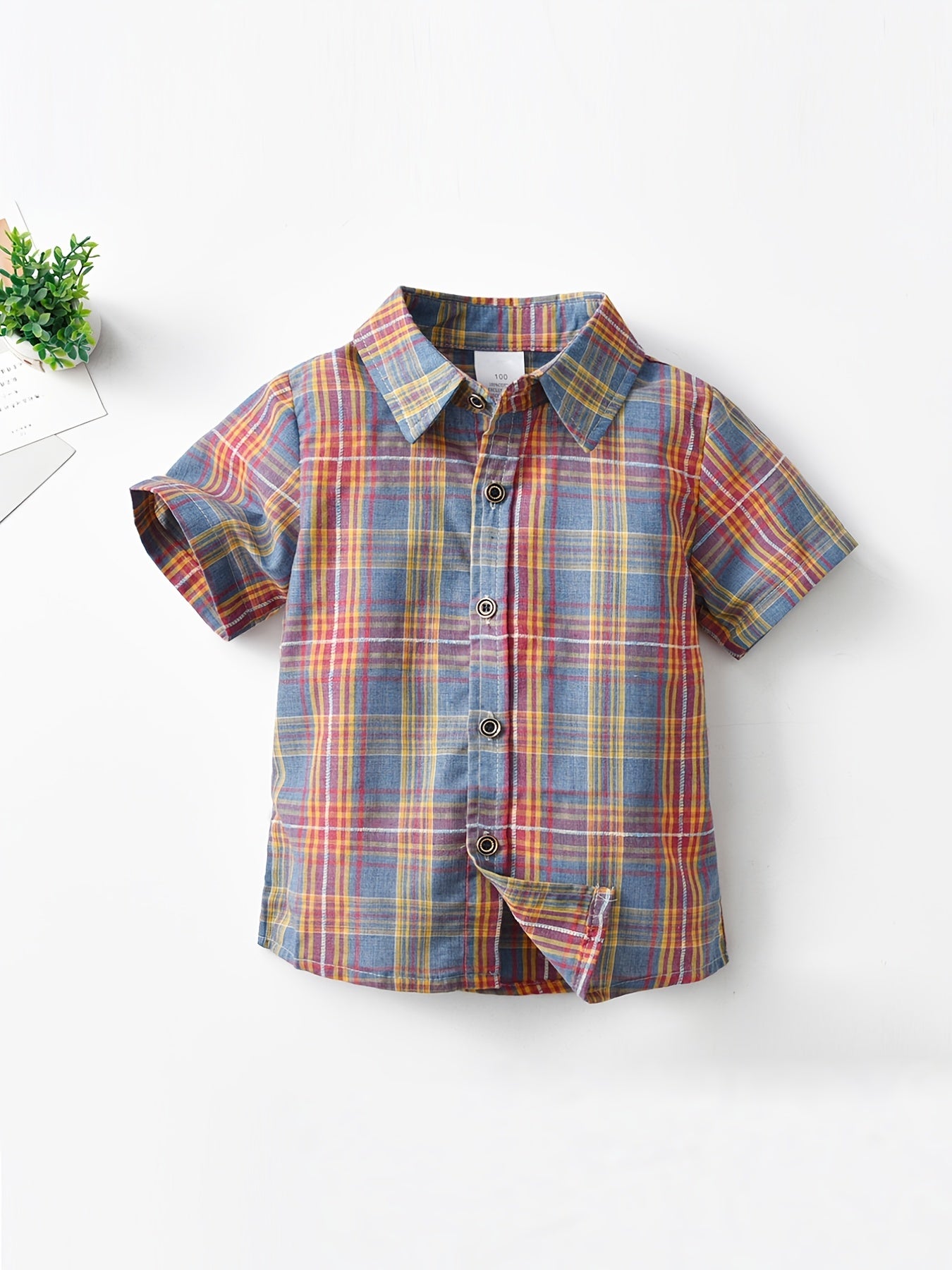 Boys Plaid Button Lapel Short Sleeve Shirts - Kids Summer Clothes