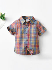 Boys Plaid Button Lapel Short Sleeve Shirts - Kids Summer Clothes