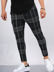 Men's Plaid Print Slim Fit Pants for Autumn/Spring