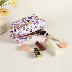 Flower Crown Diamond Pattern Makeup Bag Roomy Square PU Style Makeup Pouch