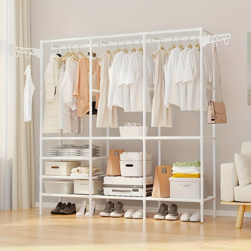 Three-row Large Capacity Carbon Steel Coat Rack Floor to Ceiling