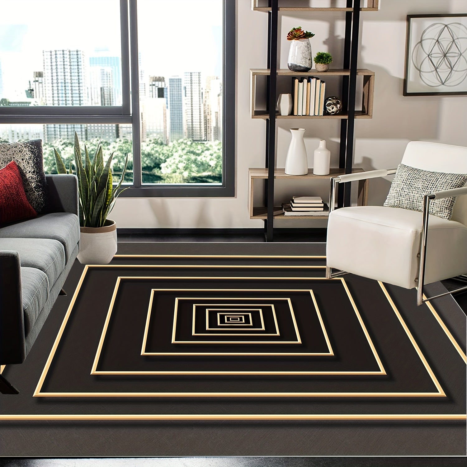 3D Geometric Area Rug Soft Large Washable Rug Non Slip Backing Low Pile