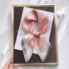 Houndstooth Print Square Scarf Satin Bandana Neckerchief Women Head Wrap