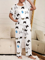 Butterfly Print Pajama Set Tee & Pants Lounge Two Piece Set