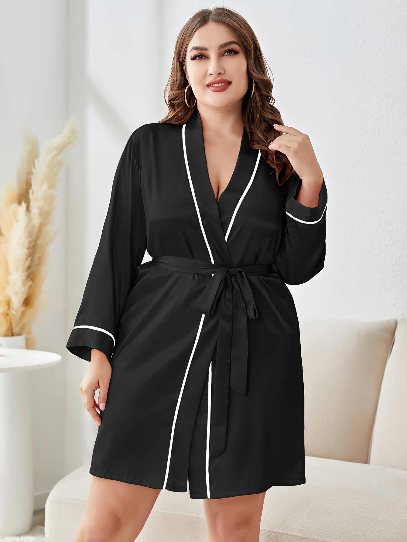 Satin Silk Nightgown Long Sleeve Open Front Bathrobe