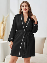 Satin Silk Nightgown Long Sleeve Open Front Bathrobe