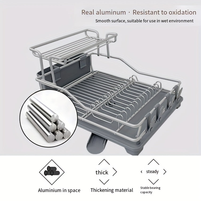 PVC Aluminum Dish Drying Rack with Utensil Holder