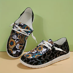 Women's Sunflower & Leopard Print Low Top Walking Shoes Lightweight