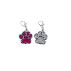 2pcs Glitter Engraved Dog Tag Keychain Footprint Paw Print Pet Tag Zinc Alloy