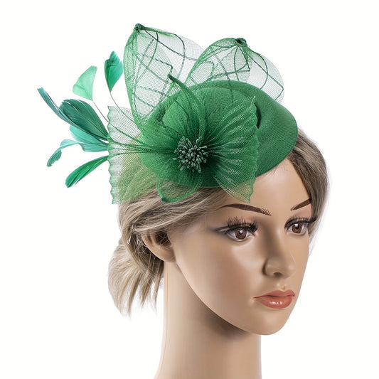 Women Flower Feather Hair Clip Head Piece Horse Race Wedding Hat