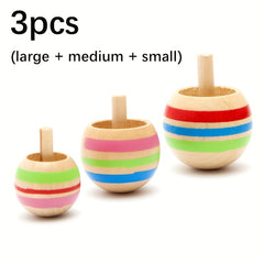 3pcs Colorful Wooden Top Spinners Set for Kids Educational and Fun Desktop Toy