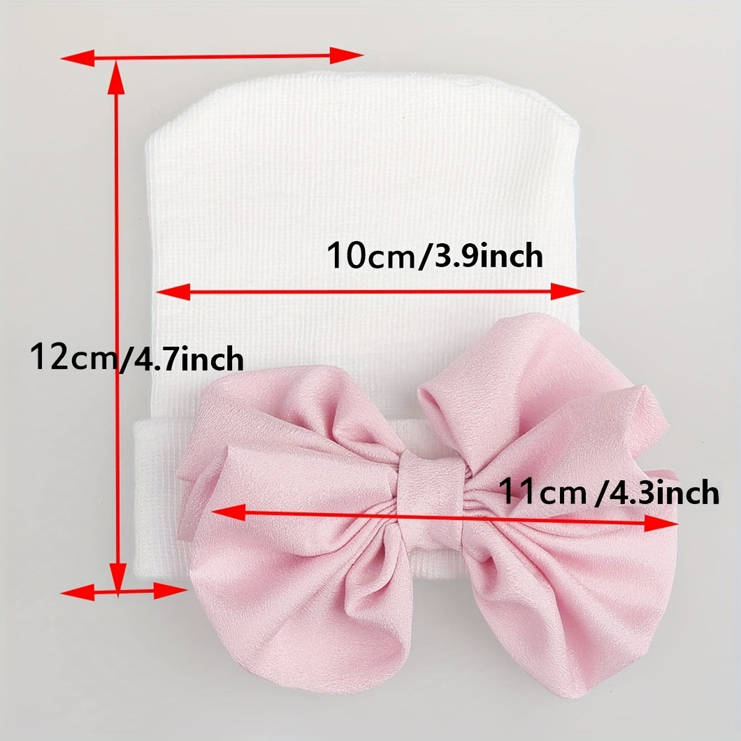 Newborn Baby Knitted Hat with Pink Bow for Baby Shower