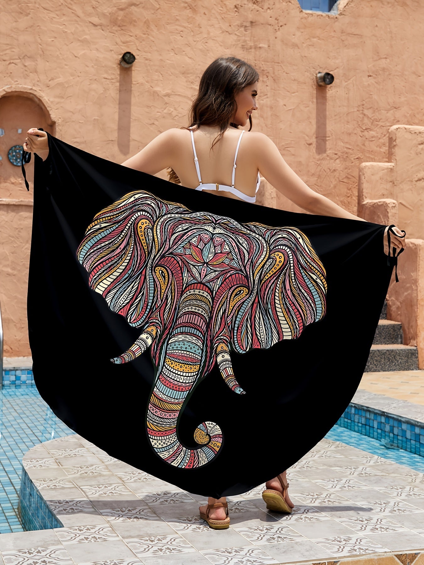 Print V Neck Cover Up Dress Spaghetti Straps Sexy Beachwear