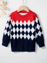 Pattern Print Boys Knitted Pullover Casual Sweater For Spring Fall Tops For Boy