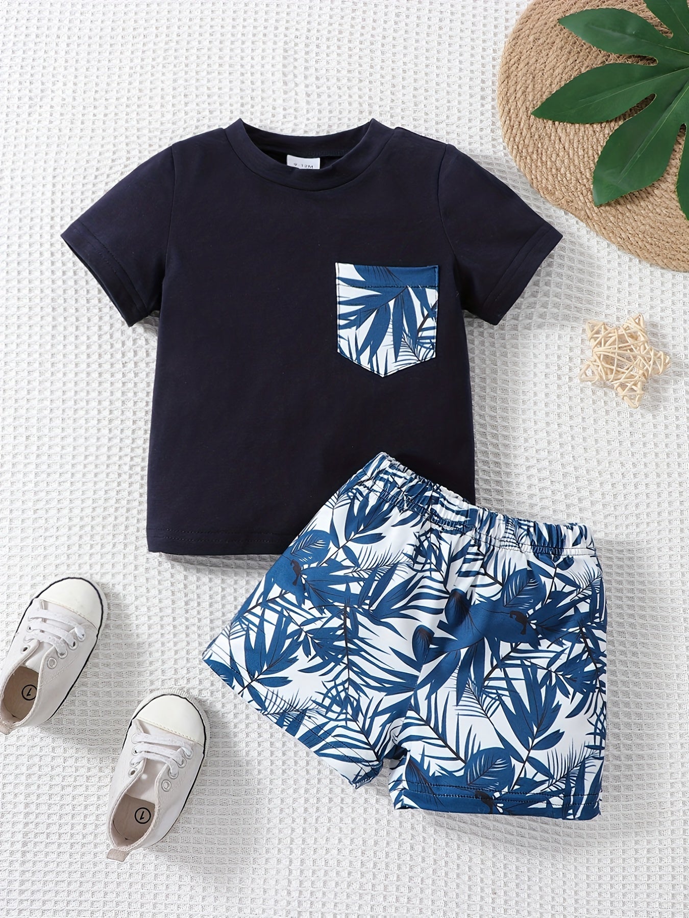 2pcs Baby Boys Resort Outfit Print T shirt & Shorts Set
