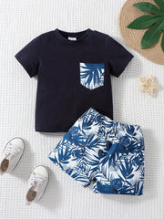 2pcs Baby Boys Resort Outfit Print T shirt & Shorts Set