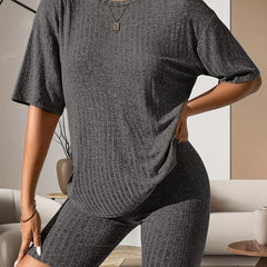 Ribbed Lounge Set Short Sleeve Top & Shorts Women's Loungewear