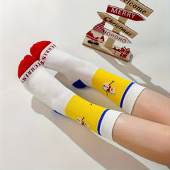 4 Pairs Christmas Print Socks Women's Mid Tube Stockings
