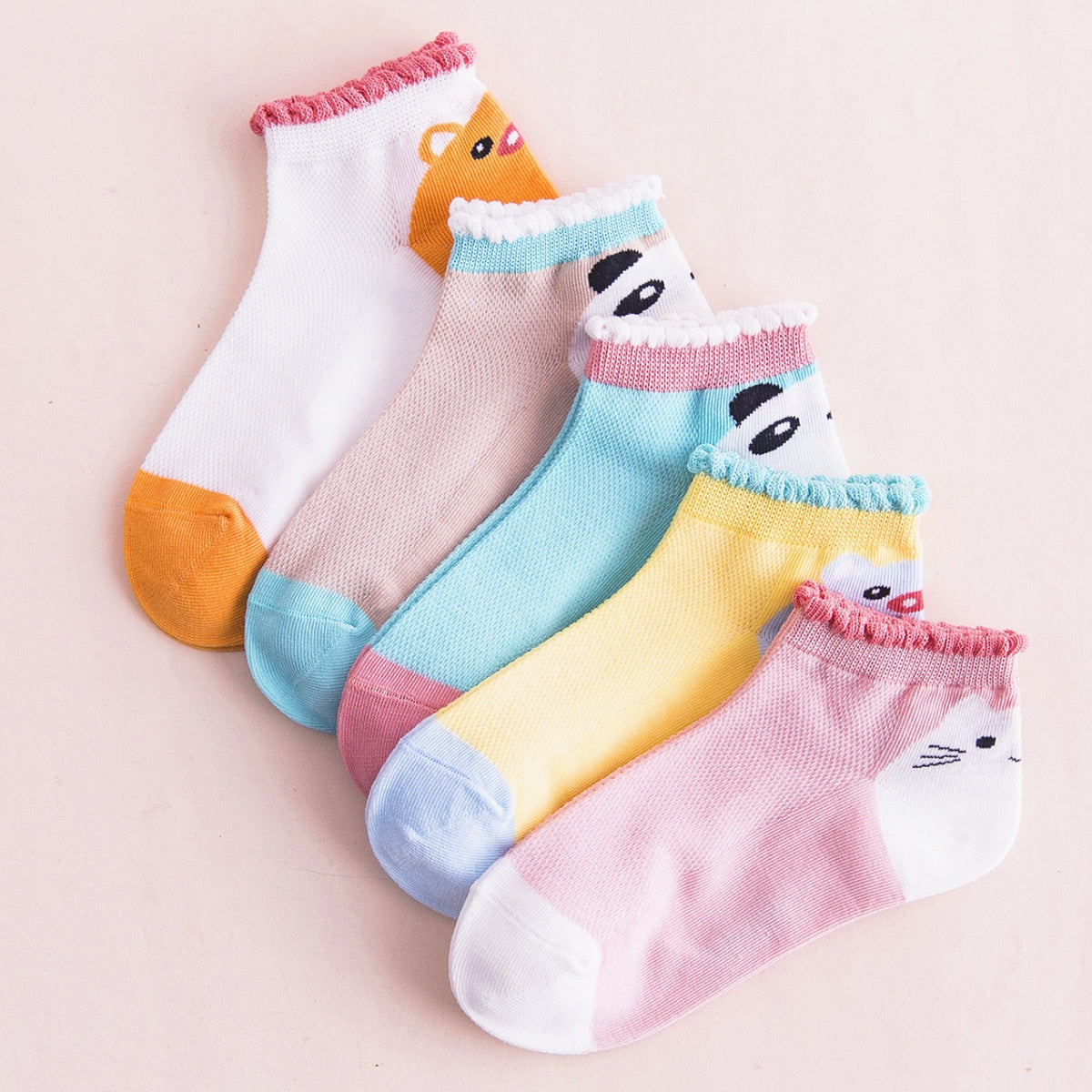 5pcs Girls Lace Small Animal Ankle Socks